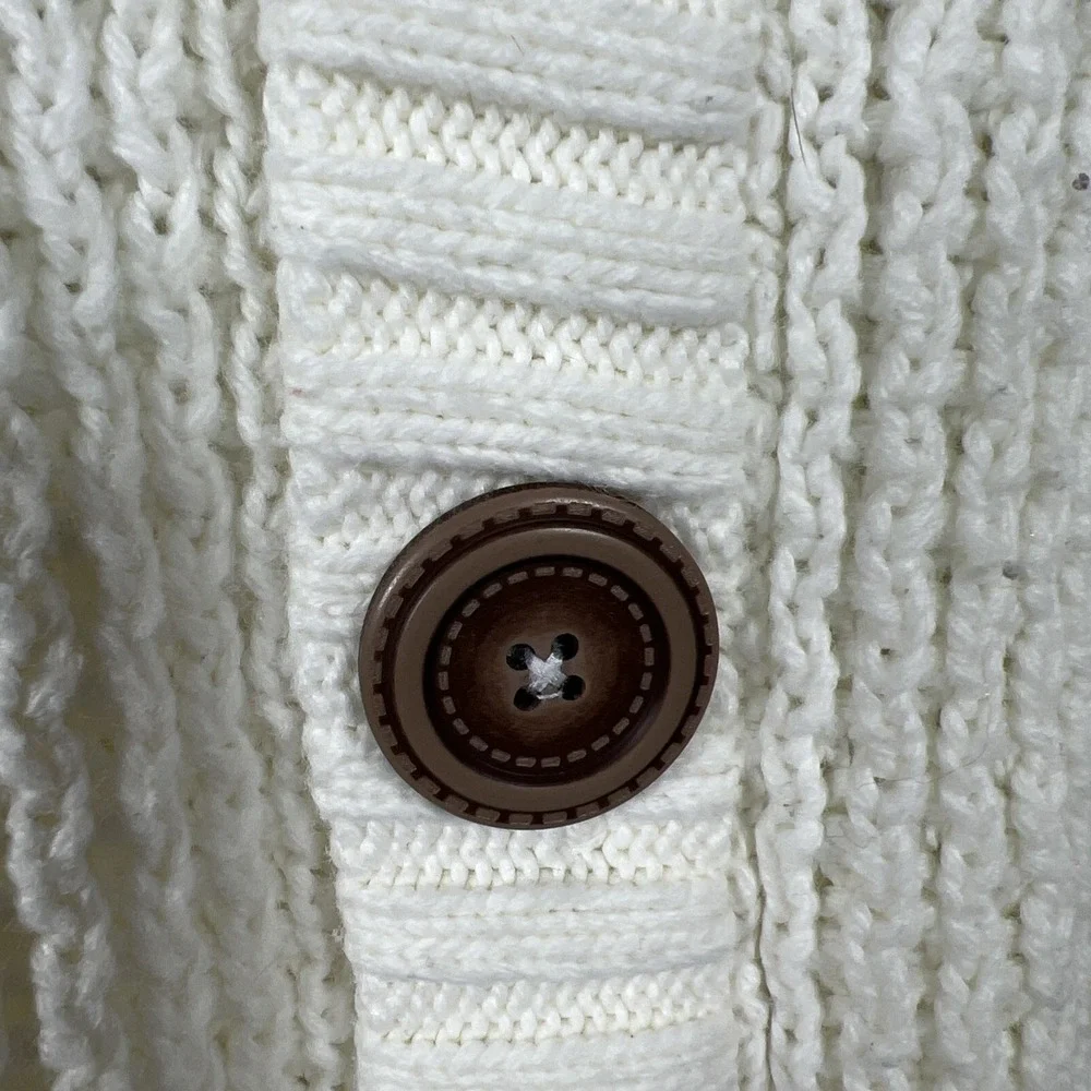 Leif Nelson White Cable Knit Mens Preppy Grandpa Cardigan Fisherman Size Large - Picture 5 of 16